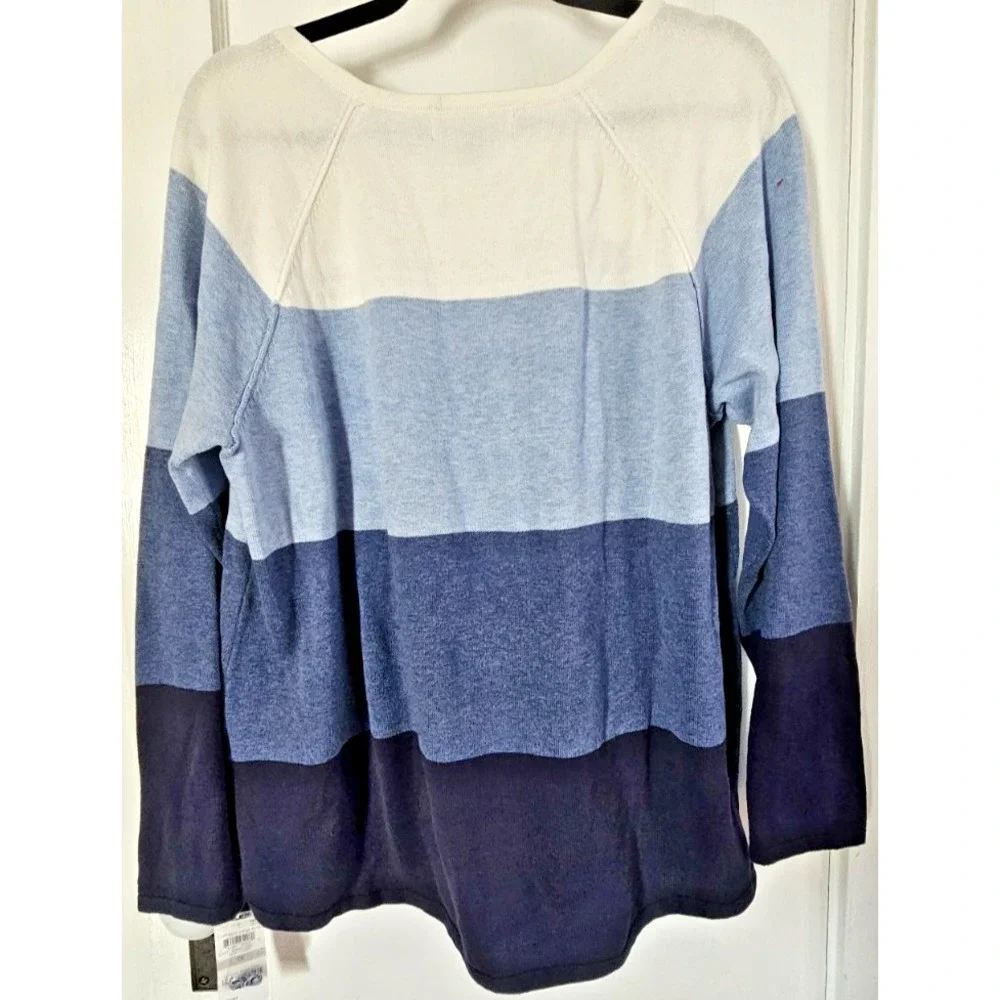 NWT Karen Scott color‎ block sweater curved hem 100% cotton woman plus 1X